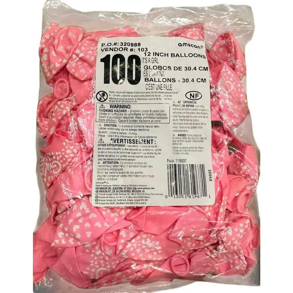 100 Pcs “It's a Girl Balloons” 12” Pink Girl Latex Balloons for Baby Shower NEW